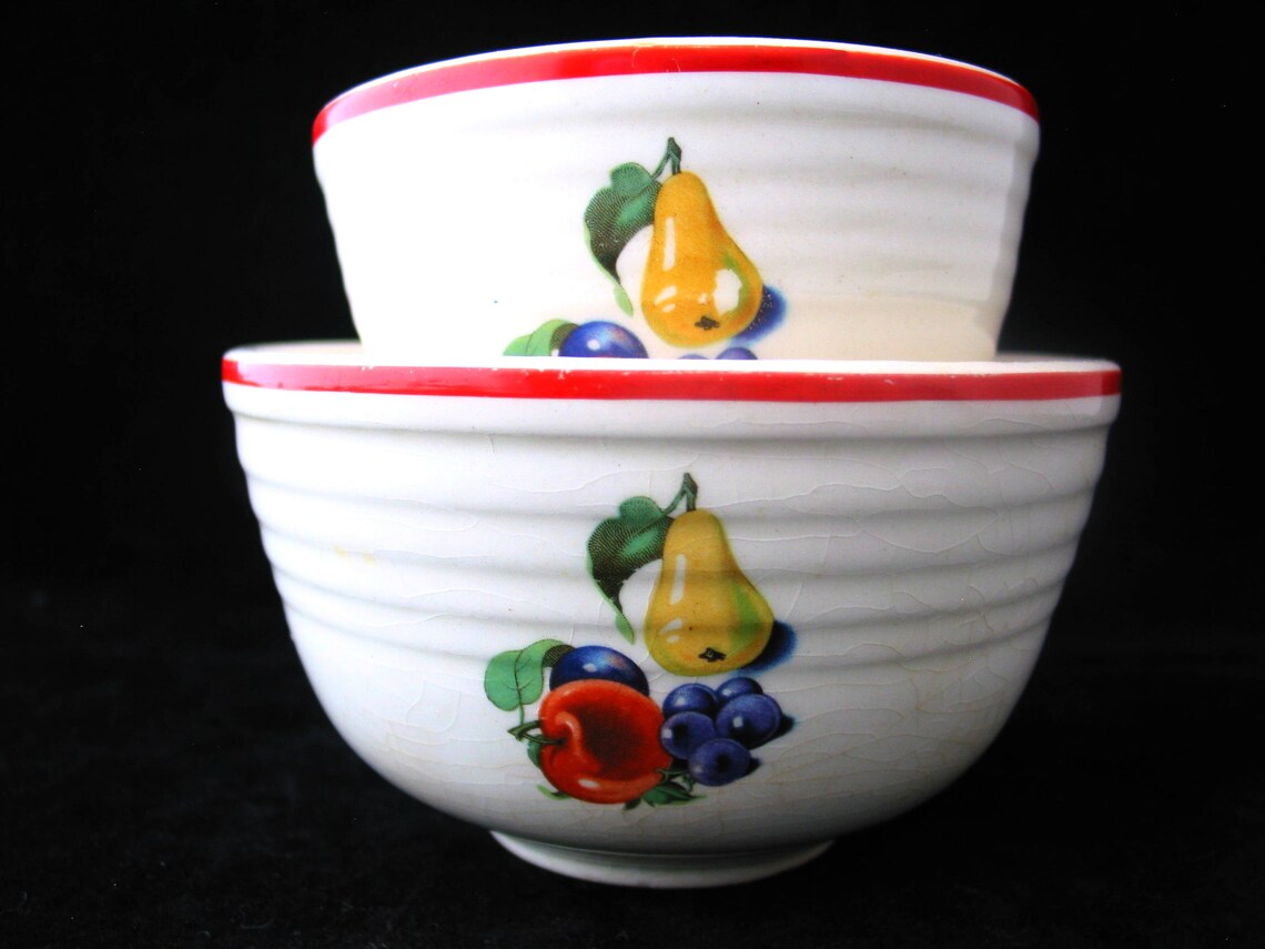 2 Cronin Bake Oven Bowls Small Nesting Bowls w/ Red Band and Etsy