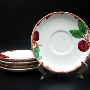 5 Franciscan Apple Saucers  | Vintage 1970s USA Backstamp | Red Apples and Green Leaves | Set of 5