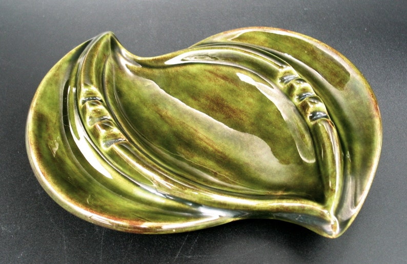 Vintage Green Pottery Ashtray With Brown and Gold Accents Etsy