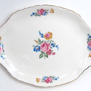 Homer Laughlin Serving Platter with Floral Center and Spray | Vintage 1940s | Republic Shape | 11 Inch