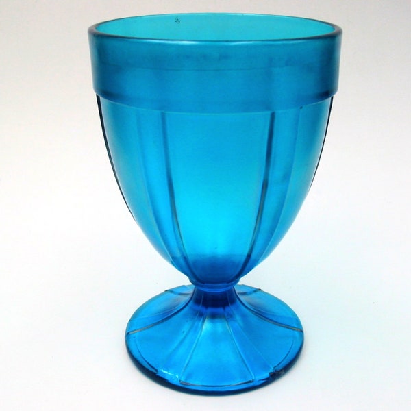 Iridescent Blue Glass Globlet Vase | Vintage 1930s Depression Glass | 6 Inch Pedestal Vase