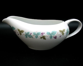Fine China of Japan Vintage Gravy Boat | Blue and Green Leaves Purple Grapes | Vintage 1960s | Mid Century Large Sauce Server