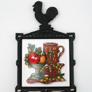 Vintage Cast Iron Chicken Trivet: Price Imports Japan Tile, Fruit Decor