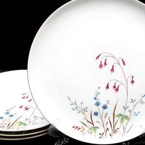 4 Eschenbach Dinner Plates with Pink and Blue Flowers and Gold Trim | Bavaria Germany China | Vintage 1950s | Set of 4 | 10 Inch
