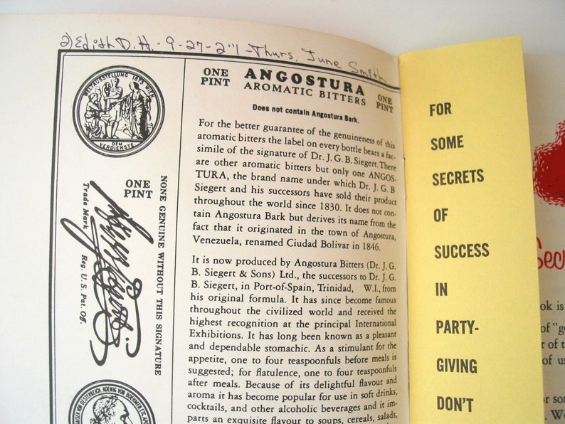 1964 The Angostura Cook Book Angostura Bitters Recipes Etsy