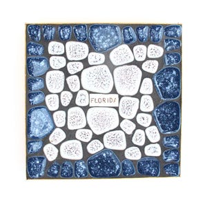 Florida State Souvenir Ashtray | Blue White Stone Tile | Tobacciana | Retro Florida Collectible | Trinket Coin Dish | Vintage 1960s