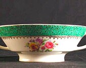 Stetson 8 Inch Vegetable Serving Bowl with Green Band and Floral Design Vintage 1940s RARE
