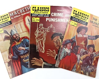 3 Classics Illustrated Comic Books | Macbeth | The Three Musketeers | Crime and Punishment | Vintage 1960s 1970s Set of 3 | Junior Readers