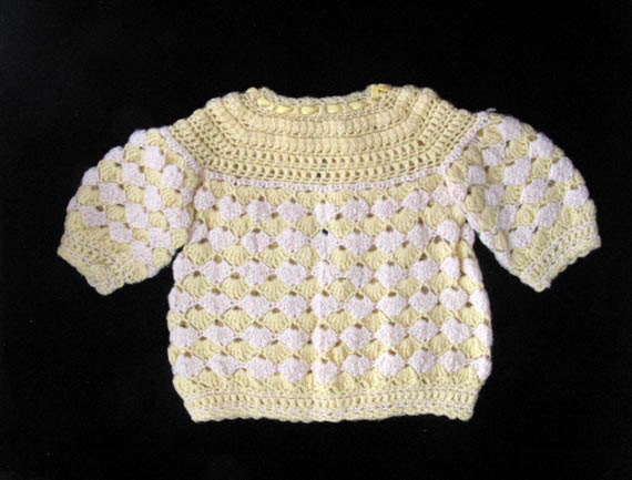Crocheted Baby Sweater and Bonnet | Yellow and Wh… - image 3
