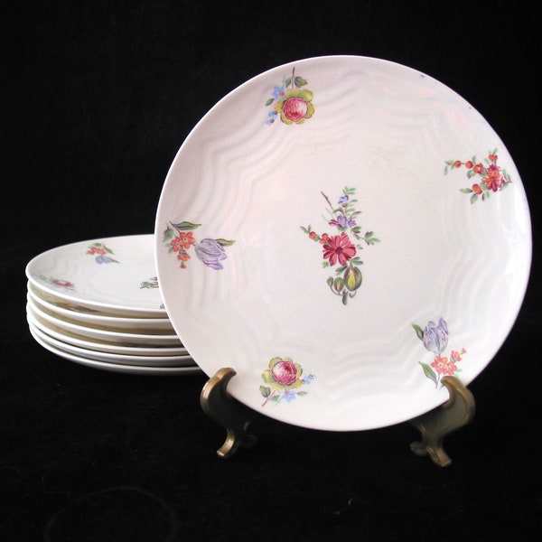 7 Homer Laughlin Breton Bread Plates | Vintage 1940s Floral China | Modern Farmer Plates | Pink Purple Flowers | Set of 7