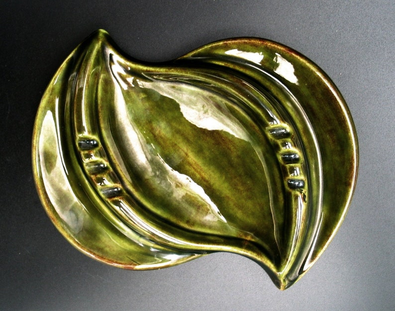 Vintage Green Pottery Ashtray With Brown and Gold Accents Etsy