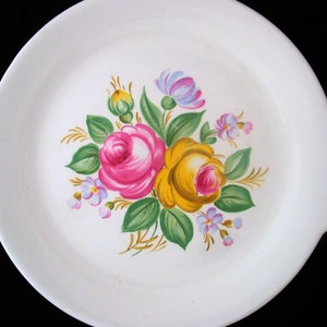 Floral Handled Cake Plate | Mid Century Platter | Floral Serving Plate | Pink Yellow Roses Flowers | Vintage 1950s