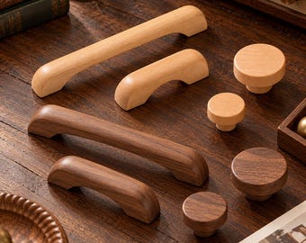 Skåphandtag i svart valnöt, lådhandtag i bokträ, minimalistiska japanska garderobsbeslag, möbelhandtag i naturträ
