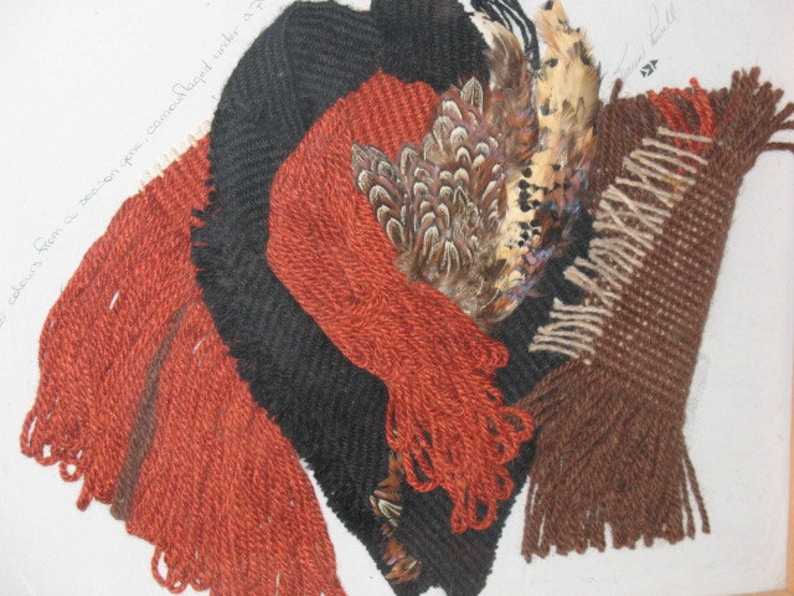 Fiber Art Assemblage Retro Fiber /& Feathers Fiber Art