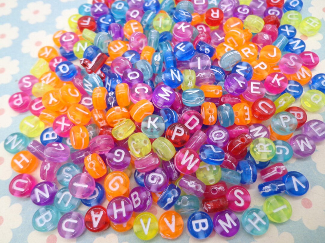 One Colorful R Bead 200 Pcs Rainbow Color Round Beads,letter Square Beads,rainbow Color ...