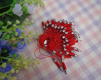 Cell Phone Strap Lanyard--20 pcs 70x5mm Red   Lariat Lanyard Mobile Cell Phone Strap Chains Connectors With Silver Metal Top