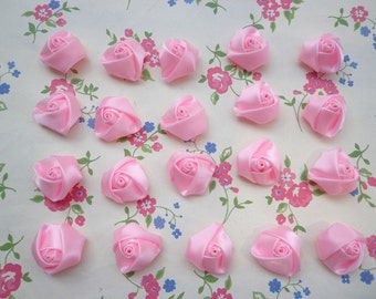 SALE-- 20 pcs Pink  Elegant Rosette Satin Flowers 25X10mm