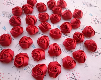 20 pcs Red  Elegant Rosette Satin Flowers 25X10mm