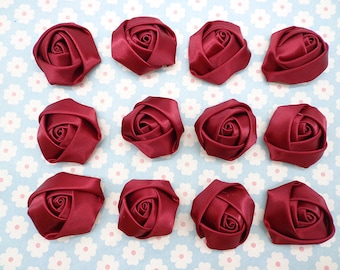 SALE--50 pcs Dark Red Elegant Rosette Satin Flowers 35X20mm