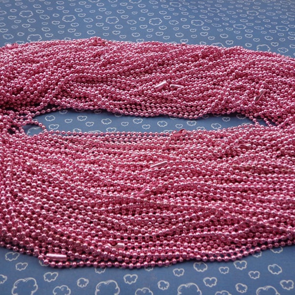 50 PCS Pink  Ball Chain Necklaces - 27 inch, 2.4mm