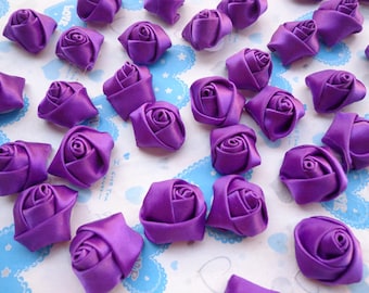 20 pcs Purple  Elegant Rosette Satin Flowers 25X10mm