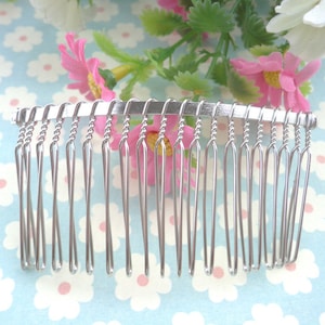 Nickel free--10pcs Silver Plated Metal Hair Combs (20teeth)  36mmx75mm