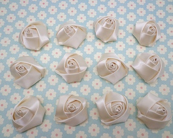 SALE--50 pcs Rice White Elegant Rosette Satin Flowers 35X20mm