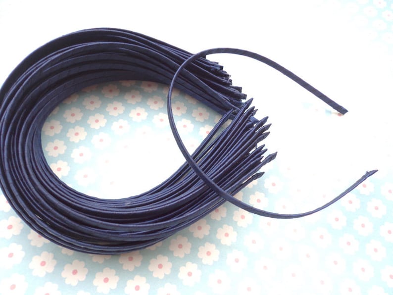 50 pcs Dark Blue Satin Covered Headband 5mm Wide image 1