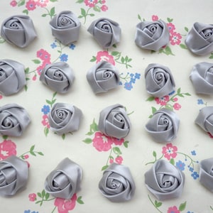 SALE-- 20 pcs Silver Gray Elegant Rosette Satin Flowers 25X10mm