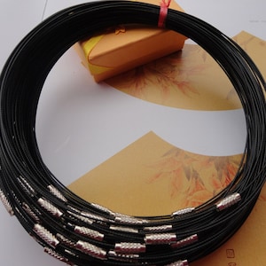50pcs 18 inch 1mm thickness black stainless steel round choker necklace wires with screw clasps image 1