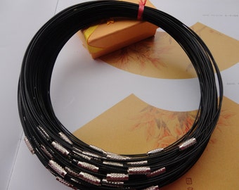 20pcs 18 inch 1mm thickness black  stainless steel round choker necklace wires with screw clasps