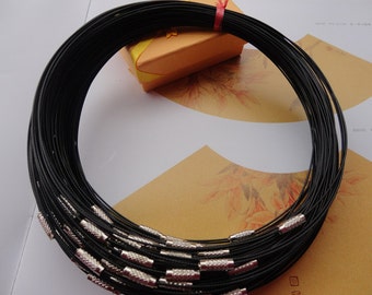 thumbnail image 2 of 10 Pack Black Coated Memory Wire Choker Necklaces With Silver Screw Clasps - 18 Inch 2 of 6