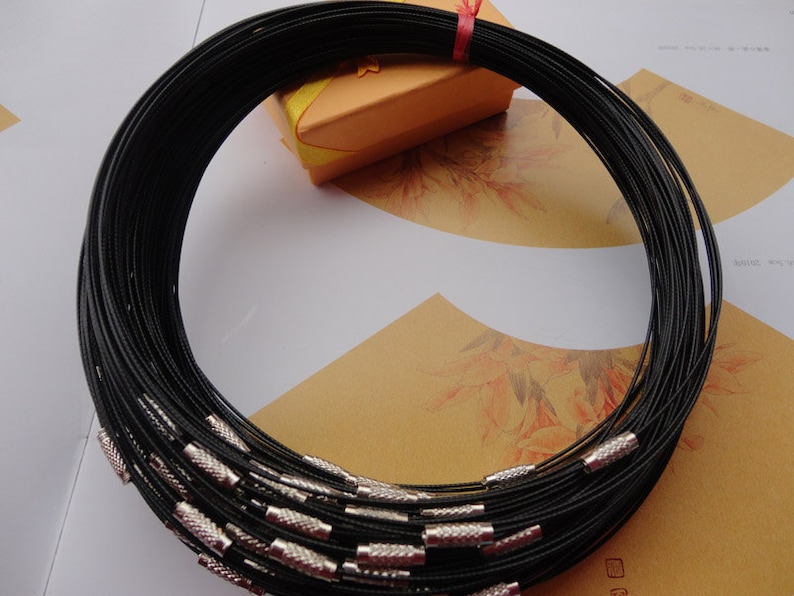 50pcs 18 inch 1mm thickness black stainless steel round choker necklace wires with screw clasps image 1