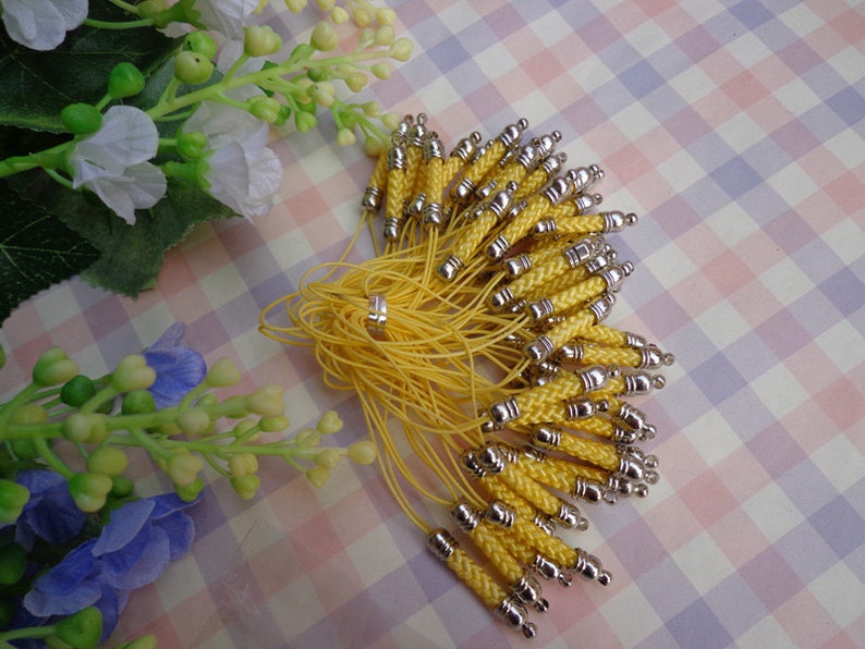 Cell Phone Strap Lanyard20 pcs 70x5mm Yellow Lariat Lanyard Mobile Cell Phone Strap Chains Connectors With Silver Metal Top image 1