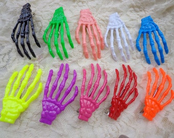 SALE--50 pcs  (10 colors)skeleton hand hair clips Mixed colors