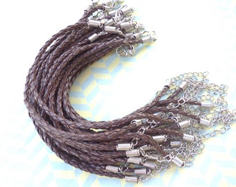 20 pcs 3mm 7 -9 inch adjustable dark brown faux braided leather bracelet with white k fitting