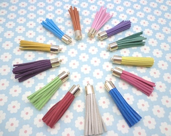 SALE--50 pieces Mixed Color 50mm Suede Leather Tassel With Gold color Cap