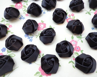 SALE-- 20 pcs Black Elegant Rosette Satin Flowers 25X10mm