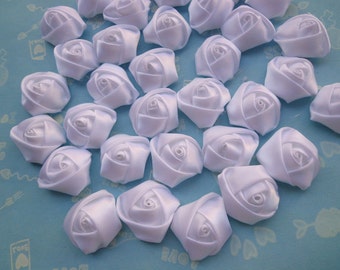 20 pcs White  Elegant Rosette Satin Flowers 25X10mm