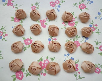 SALE-- 20 pcs Champagne  Elegant Rosette Satin Flowers 25X10mm