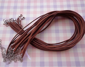 20pcs 3mm 16-18inch adjustable light brown suede leather necklace cord with white k lobster clasp