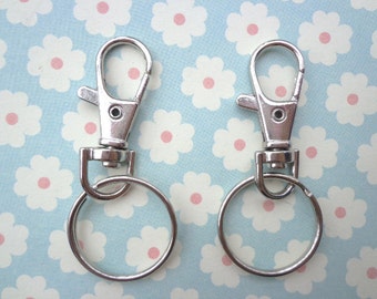 20PCS Silver Tone Lobster Swivel Clasps With Round Key Ring
