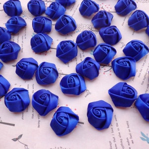 20 pcs  Royal Blue  Elegant Rosette Satin Flowers 25X10mm