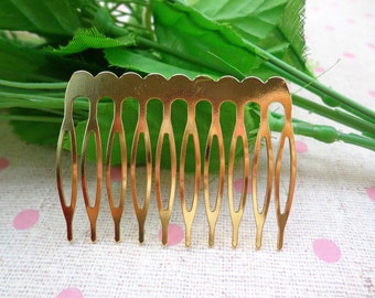 Nickel free--Gold  plated Hair Combs--50pcs Gold  Metal Hair Combs52mm x 38mm(10 teeth)