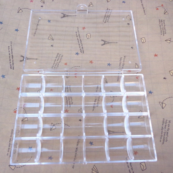 Small Parts or Beads Display Storage Box Case with 24 Compartments, Clear Plastic Box