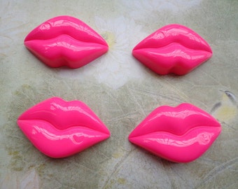 Resin lips--10pcs 43X26x9mm Hot Pink  Resin  Lips Cabochons Cameo Base Setting