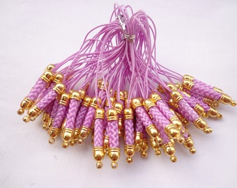 Cell Phone Strap Lanyard--20 pcs 70x5mm Lavender Lariat Lanyard Mobile Cell Phone Strap Chains Connectors With Gold  Metal Top