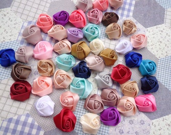 20 pcs Mixed Colors Elegant Rosette Satin Flowers 25X10mm