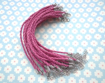 20 pcs 3mm 7 -9 inch adjustable rose red faux braided leather bracelet with white k fitting