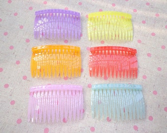 50 pcs Mixed color transparent plastic hair combs (14 teeth) 46mmx72mm